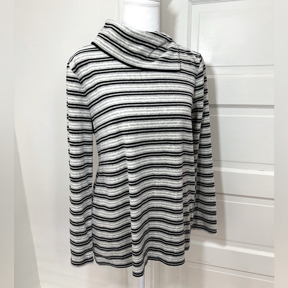 NWOT Talbots Black + Gray Stripe Luxe Velour Pullover, Size Large Petite